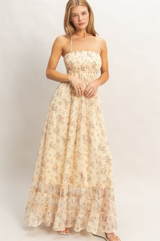 Buff Yellow Floral Maxi Dress