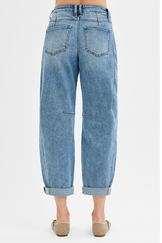 Mid Rise Barrel Rolled Jeans