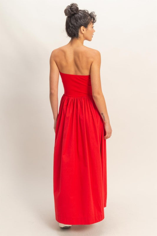 Red Strapless Cotton Dress