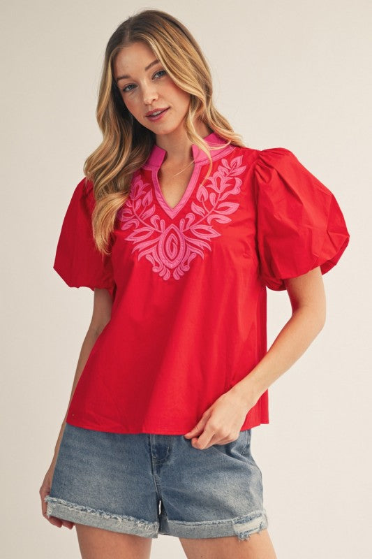 Red & Pink Accent Blouse