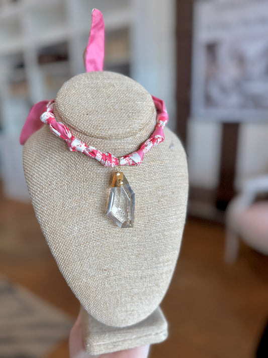 Pink Gingham Twilly Necklace