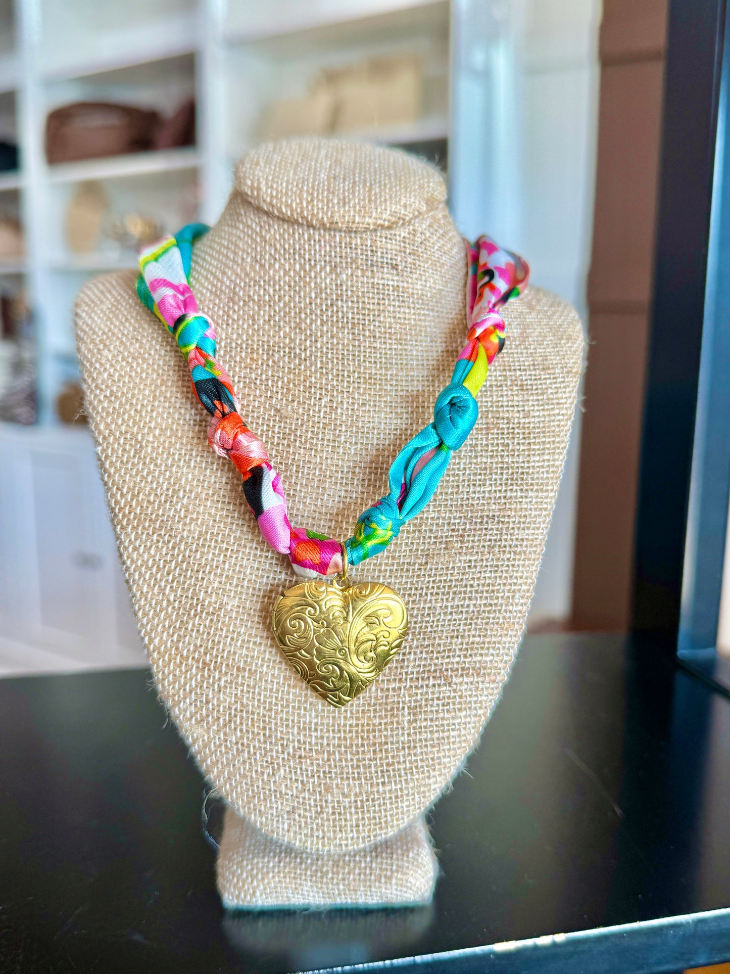 Gold Heart Floral Twilly Necklace