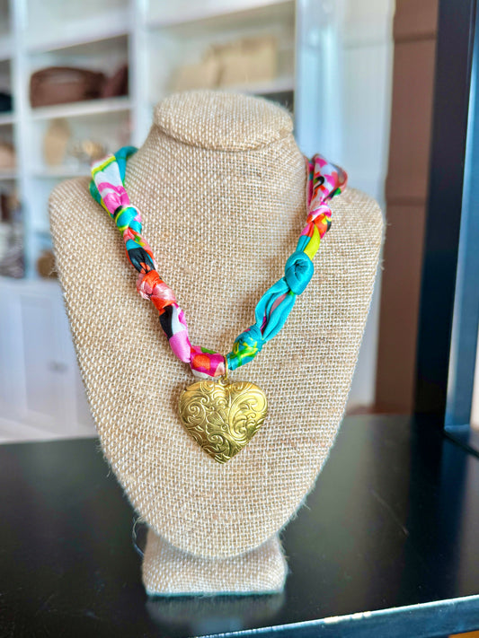 Gold Heart Floral Twilly Necklace