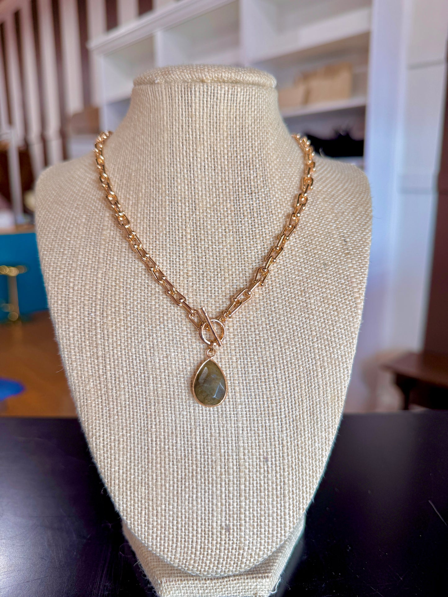 Jade Gold Chain Toggle Necklace