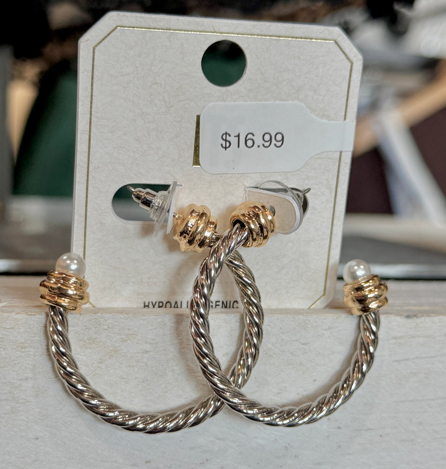 Silver Twisted Pearl Hoops