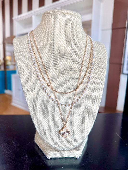 Gold Clover & Pearl Layered Necklaces