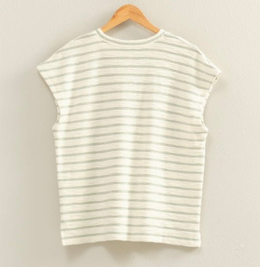 Sage & Cream Stripe Terry Top