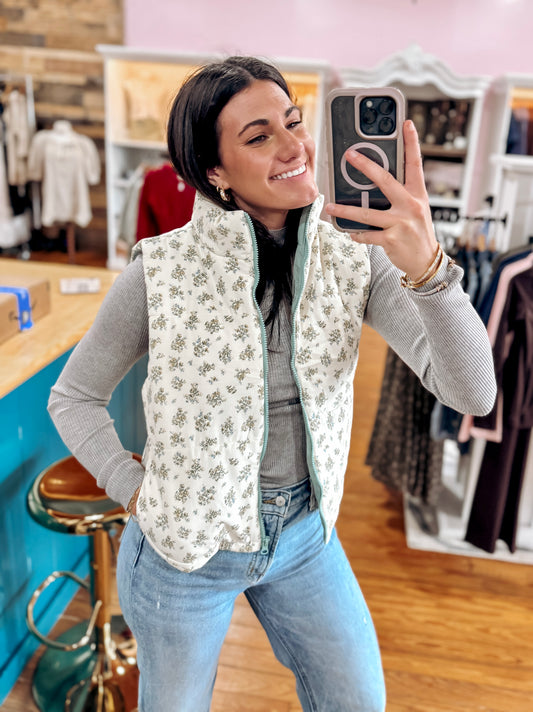 Cream Floral Puffer Vest