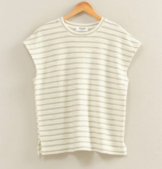Sage & Cream Stripe Terry Top