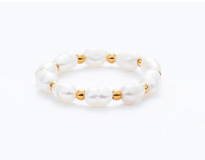 Gold Pearl Elastic Ring