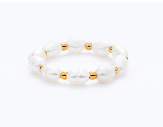 Gold Pearl Elastic Ring