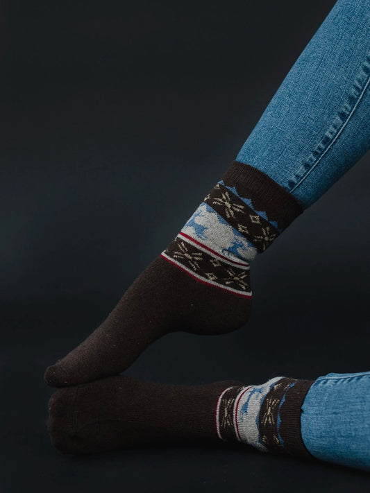 Brown, Tan, Blue Socks