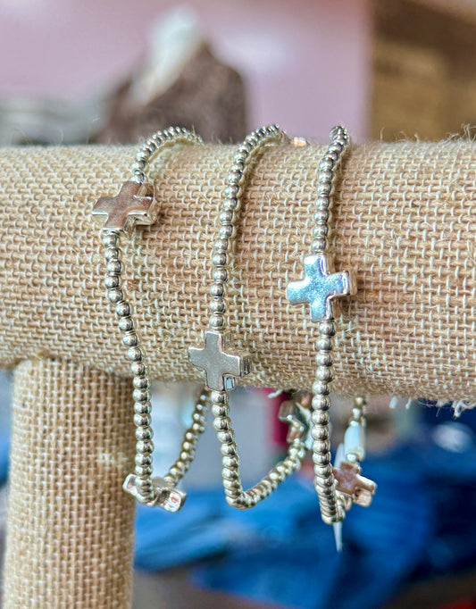 Silver Cross Bead Bracelet