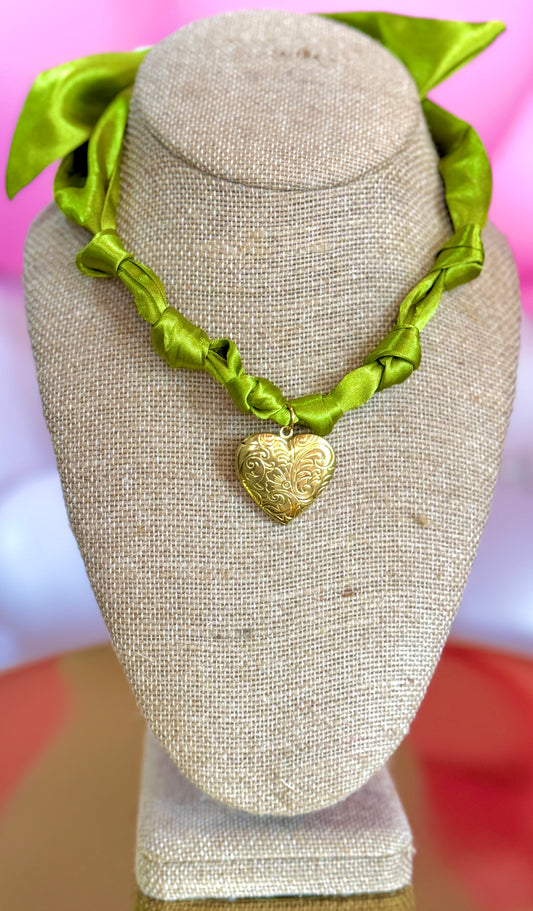 Lime Green Gold Heart Twilly