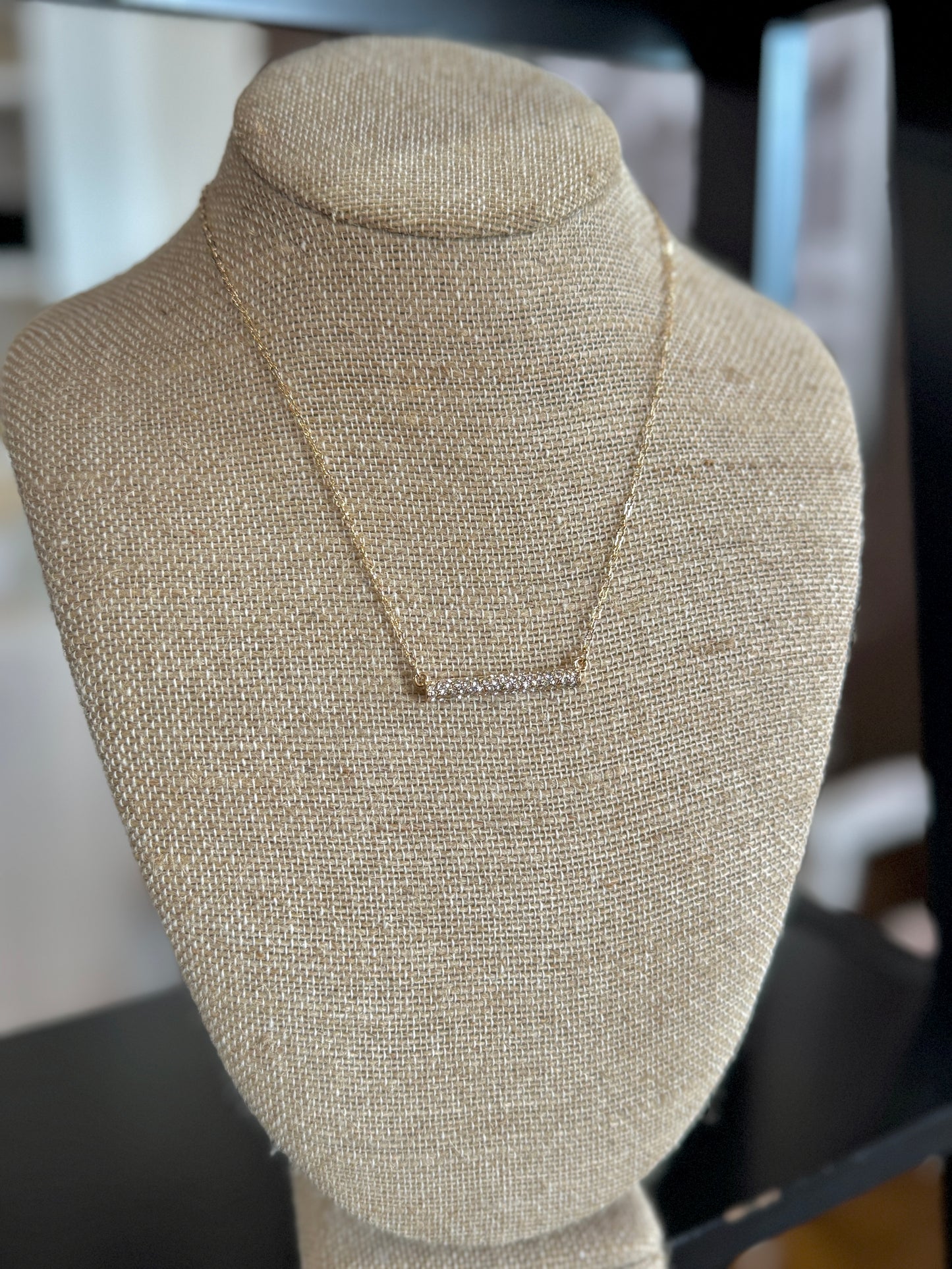 Gold Rhinestone Bar Necklace