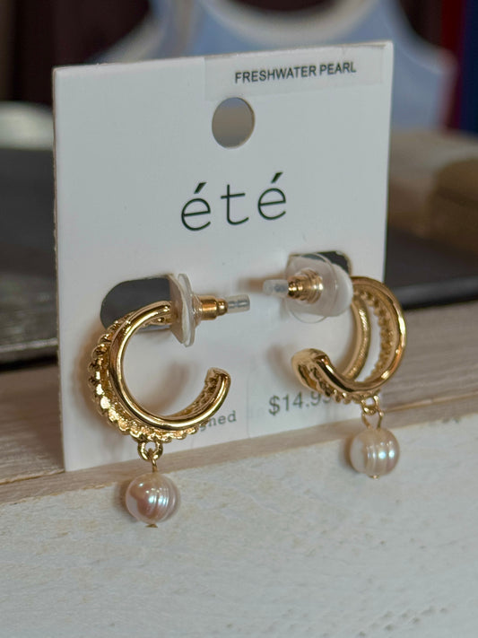 Gold Twist Pearl Drop Earring
