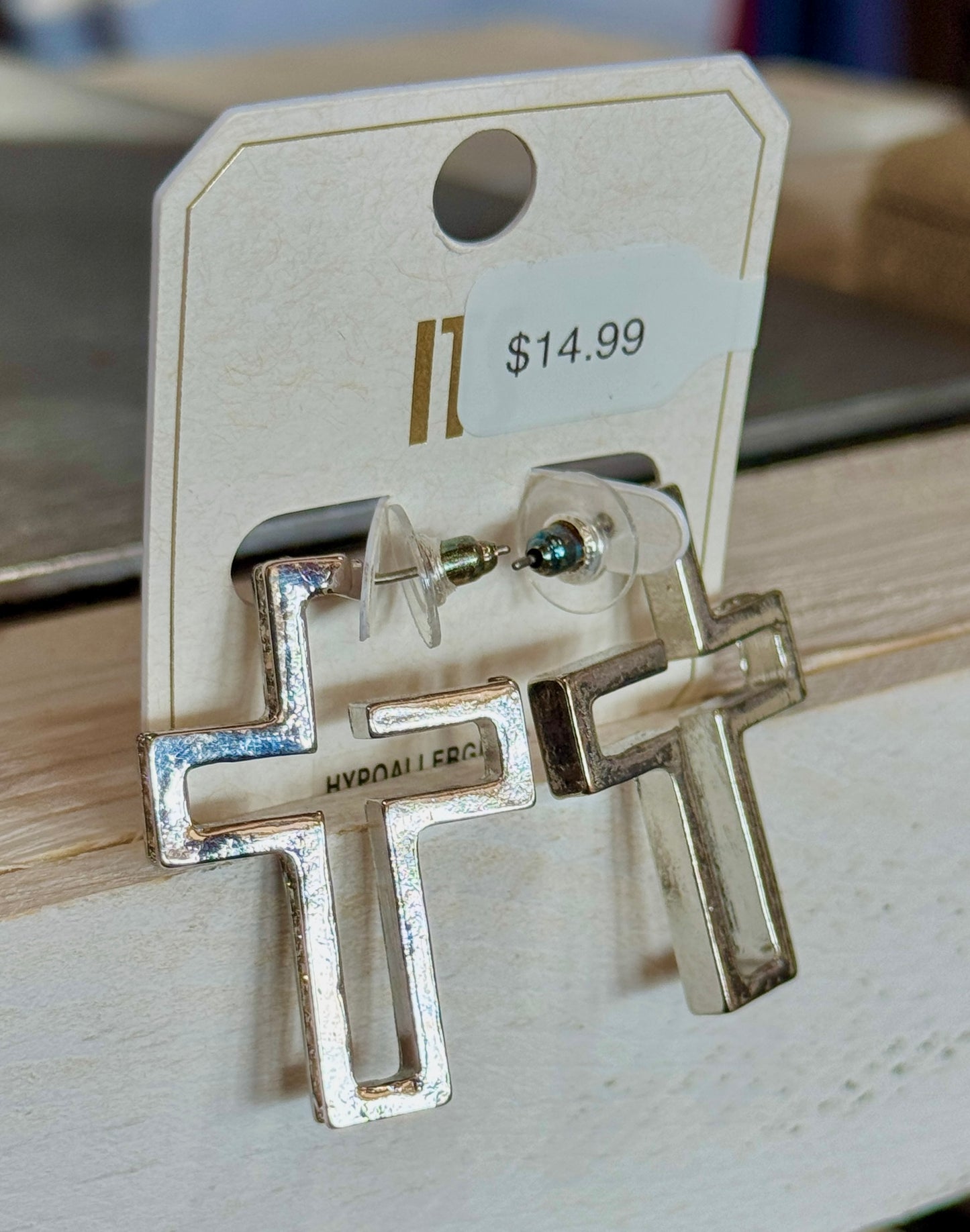 Silver Cross Rhinestone Earring