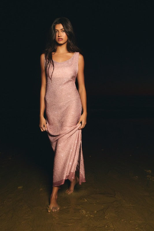 Shell Pink Sequin Maxi Dress