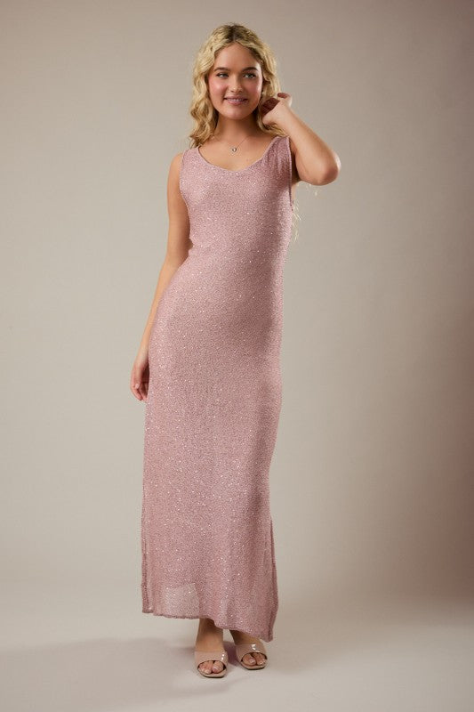 Shell Pink Sequin Maxi Dress