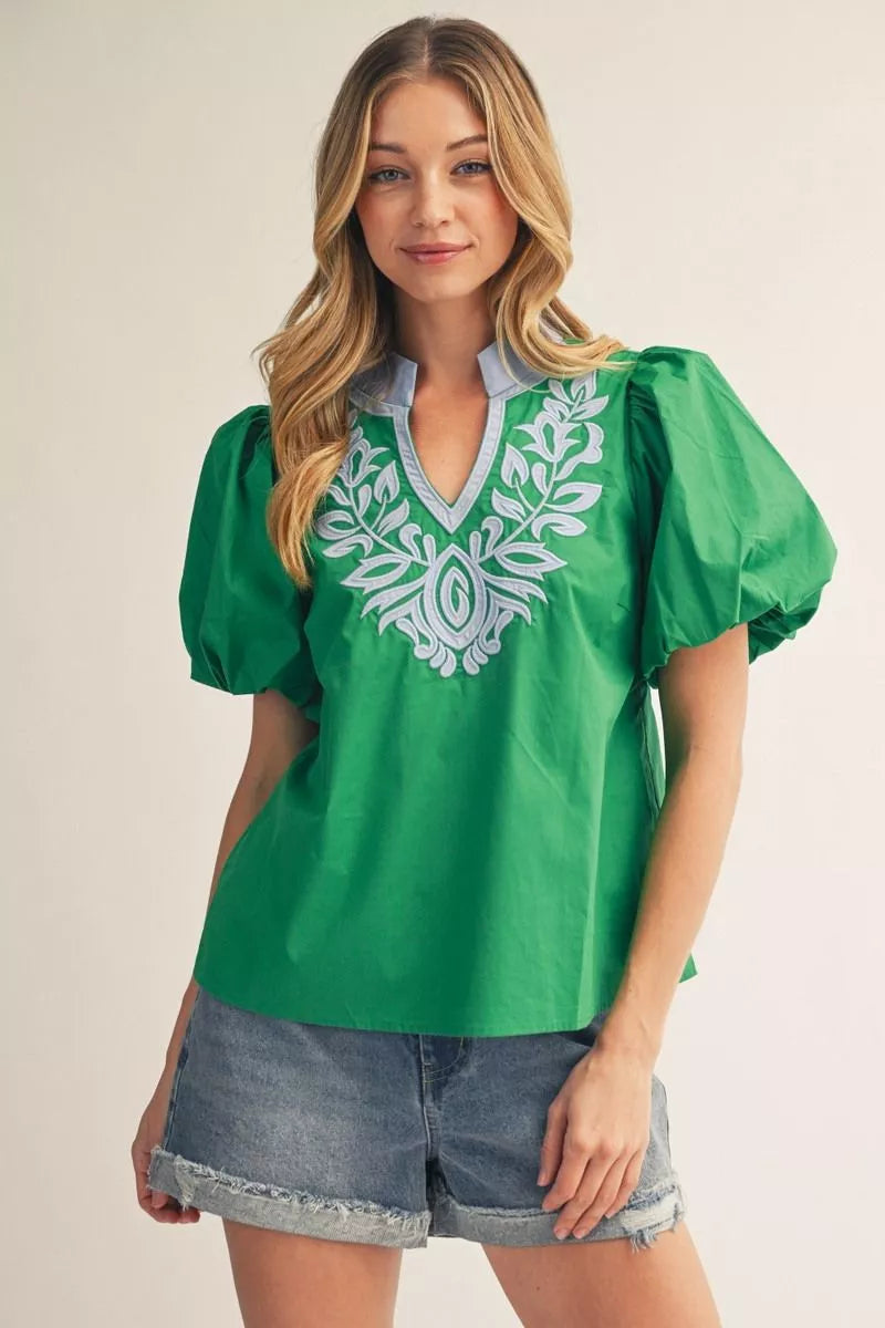 Kelly & Blue Accent Blouse