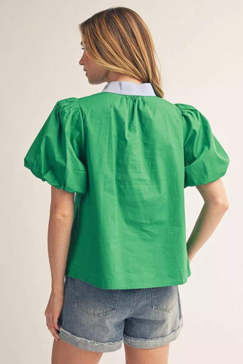 Kelly & Blue Accent Blouse