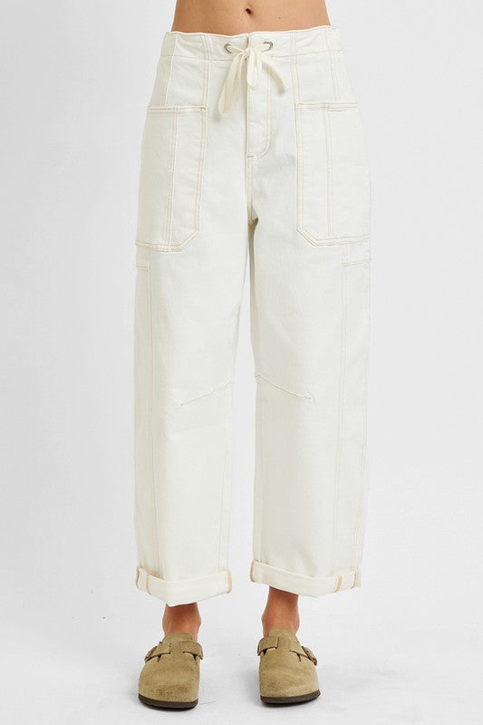 Risen Cream Barrel Cargo Pants
