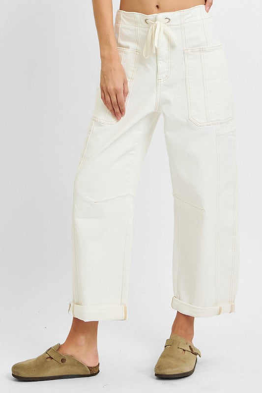 Risen Cream Barrel Cargo Pants