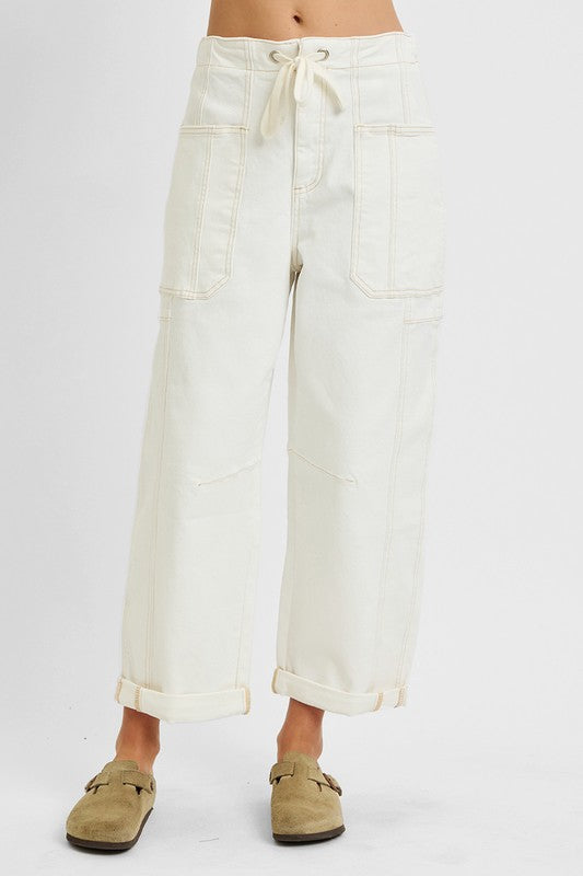Risen Cream Barrel Cargo Pants