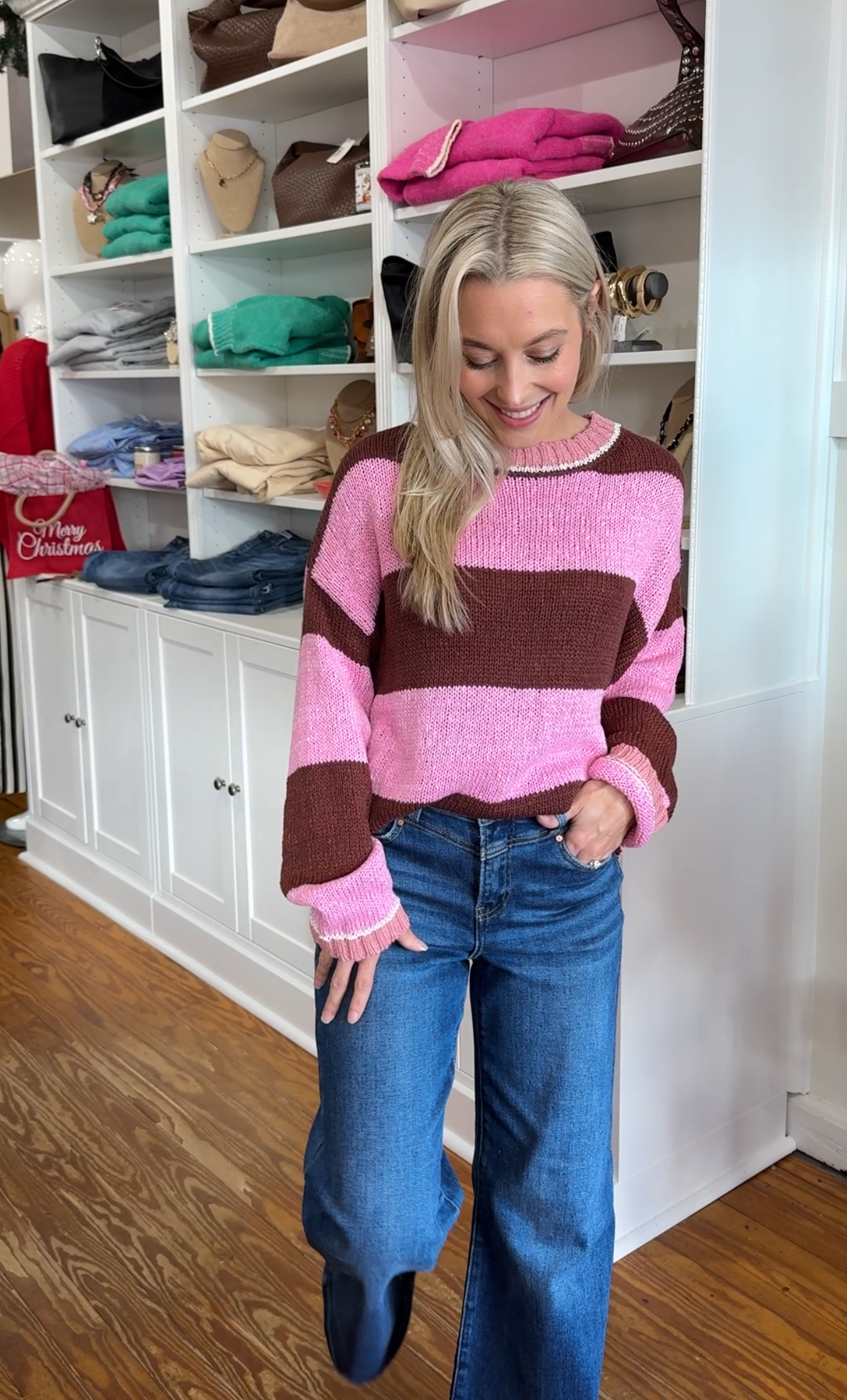 Pink & Brown Stripe Sweater