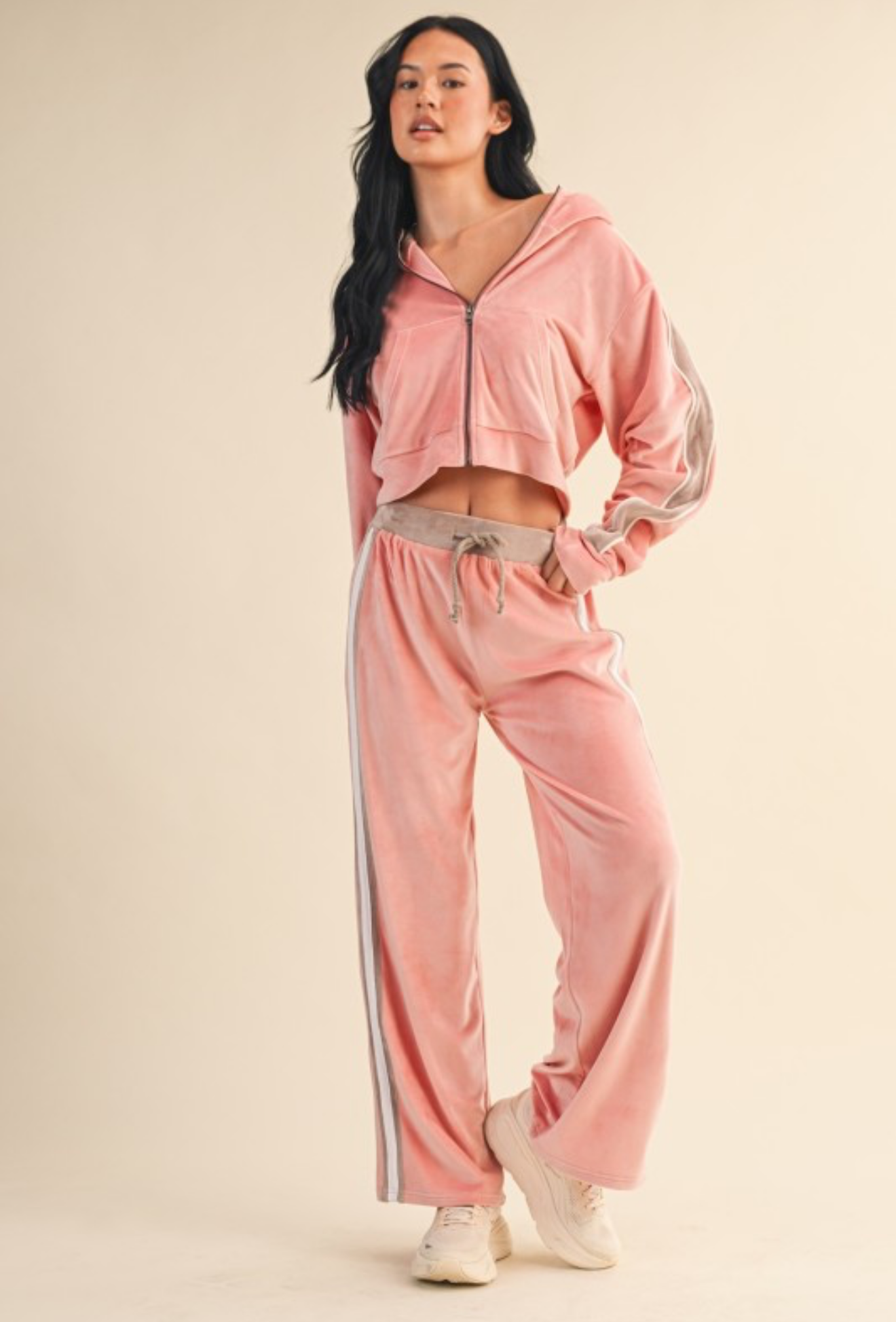 Pink & Taupe Velour Track Suit PREORDER