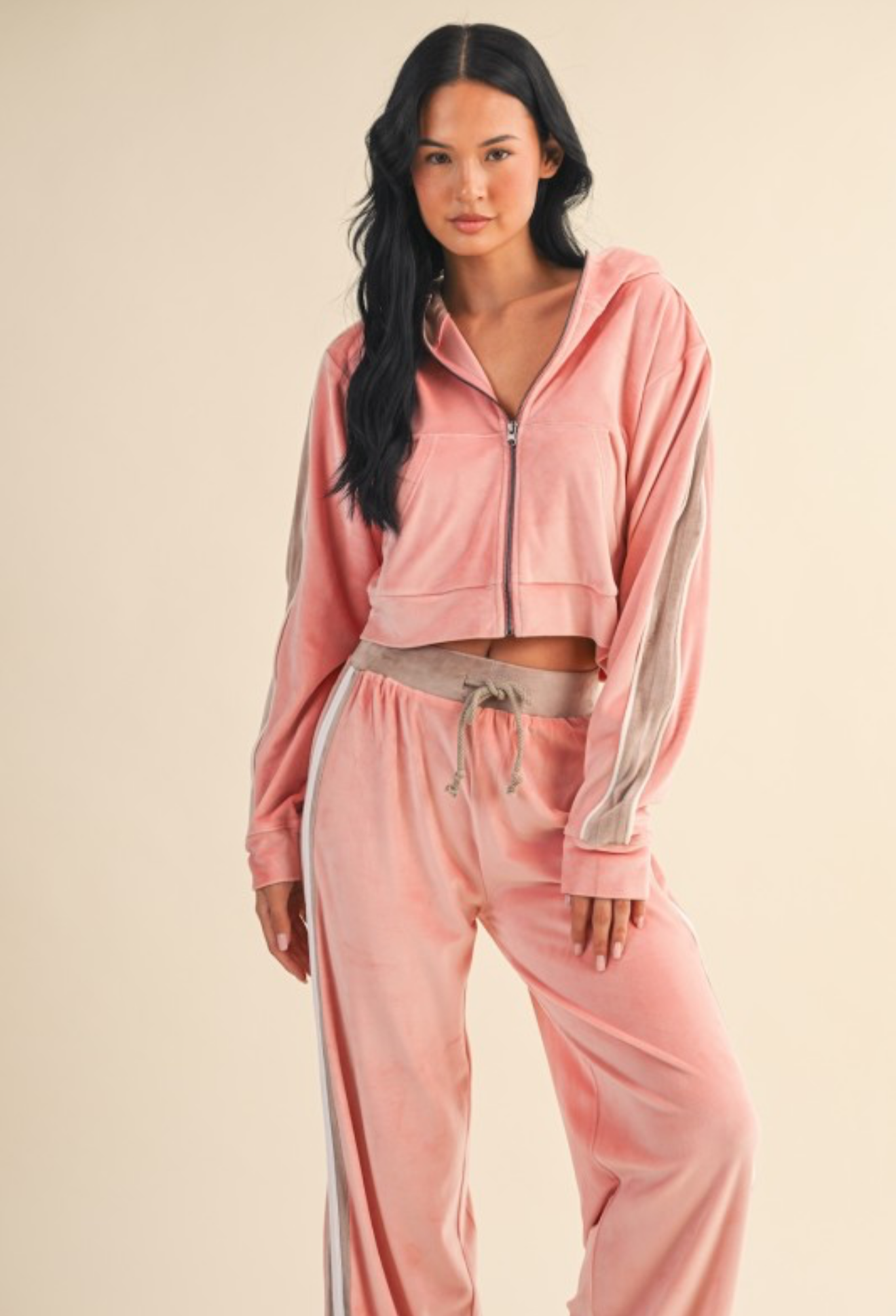 Pink & Taupe Velour Track Suit PREORDER