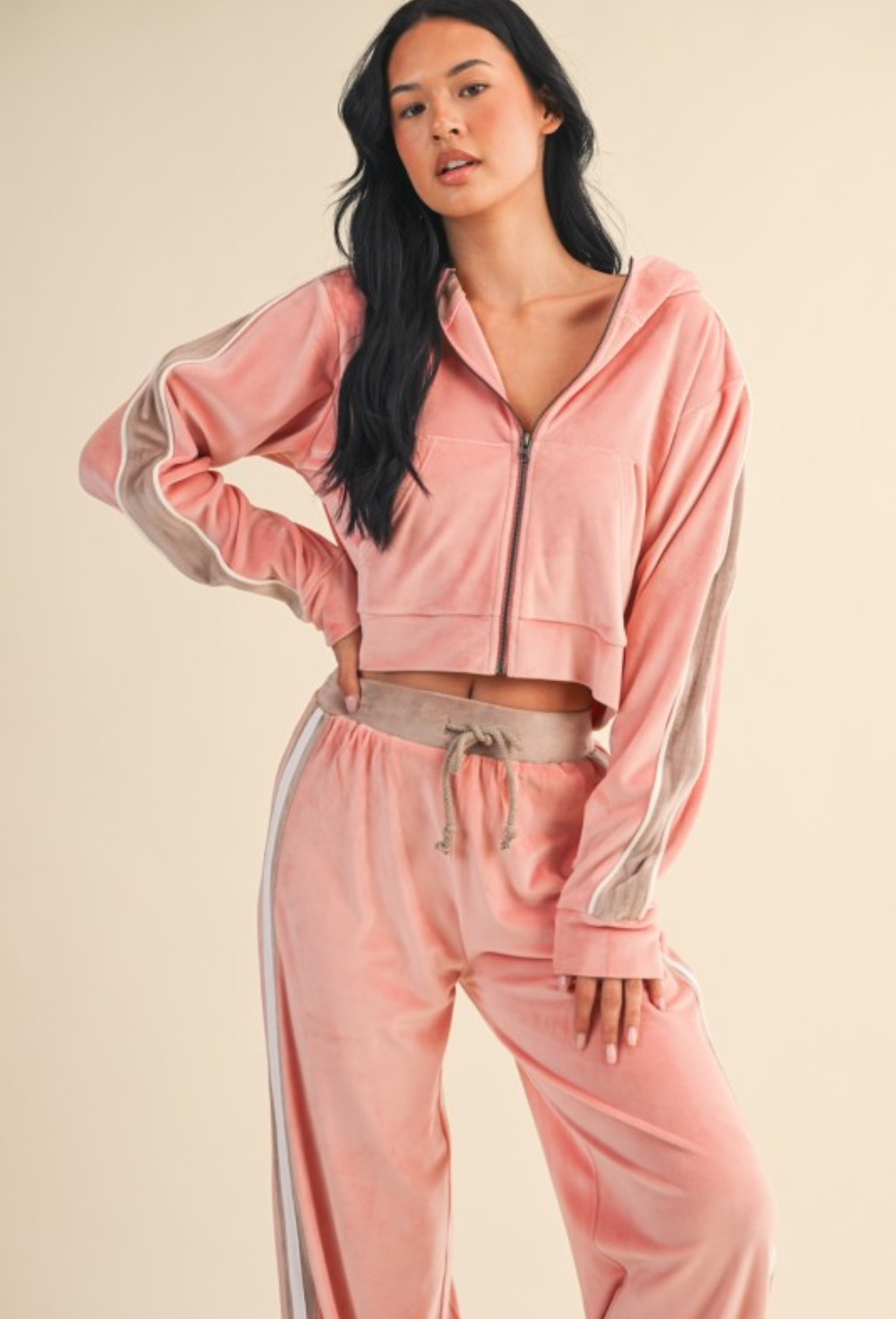 Pink & Taupe Velour Track Suit PREORDER