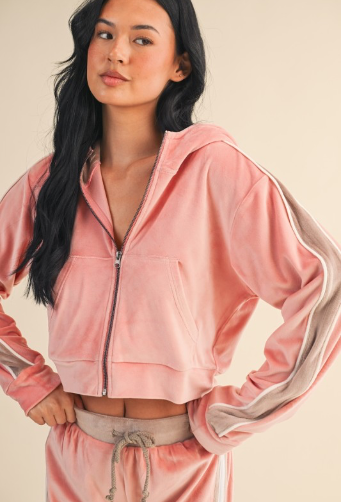 Pink & Taupe Velour Track Suit PREORDER