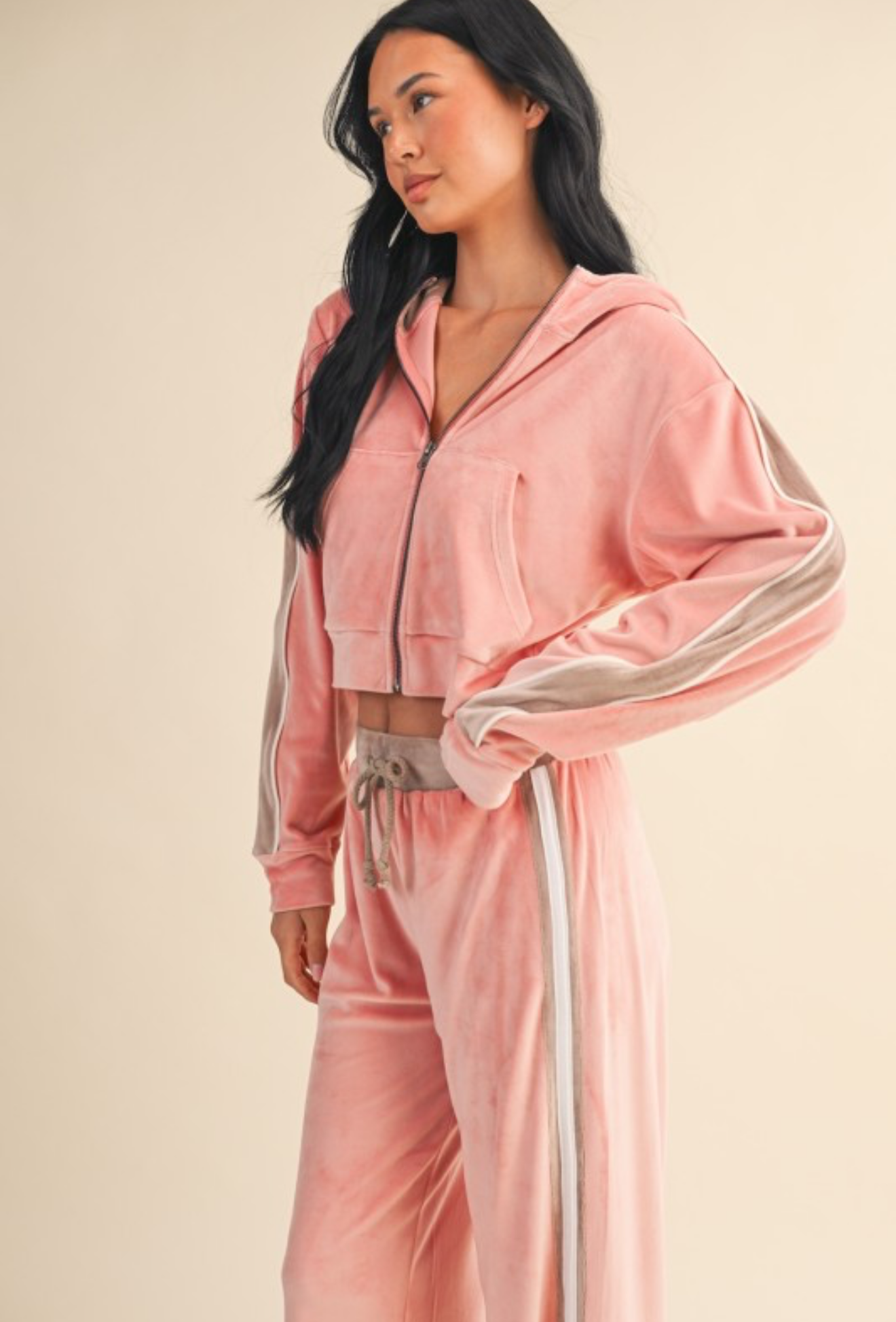 Pink & Taupe Velour Track Suit PREORDER