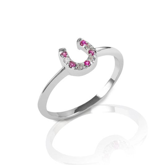 Pink & Clear Horseshoe Ring