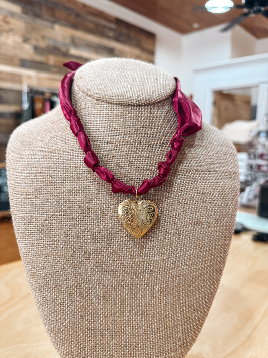 Burgundy Gold Heart Twilly
