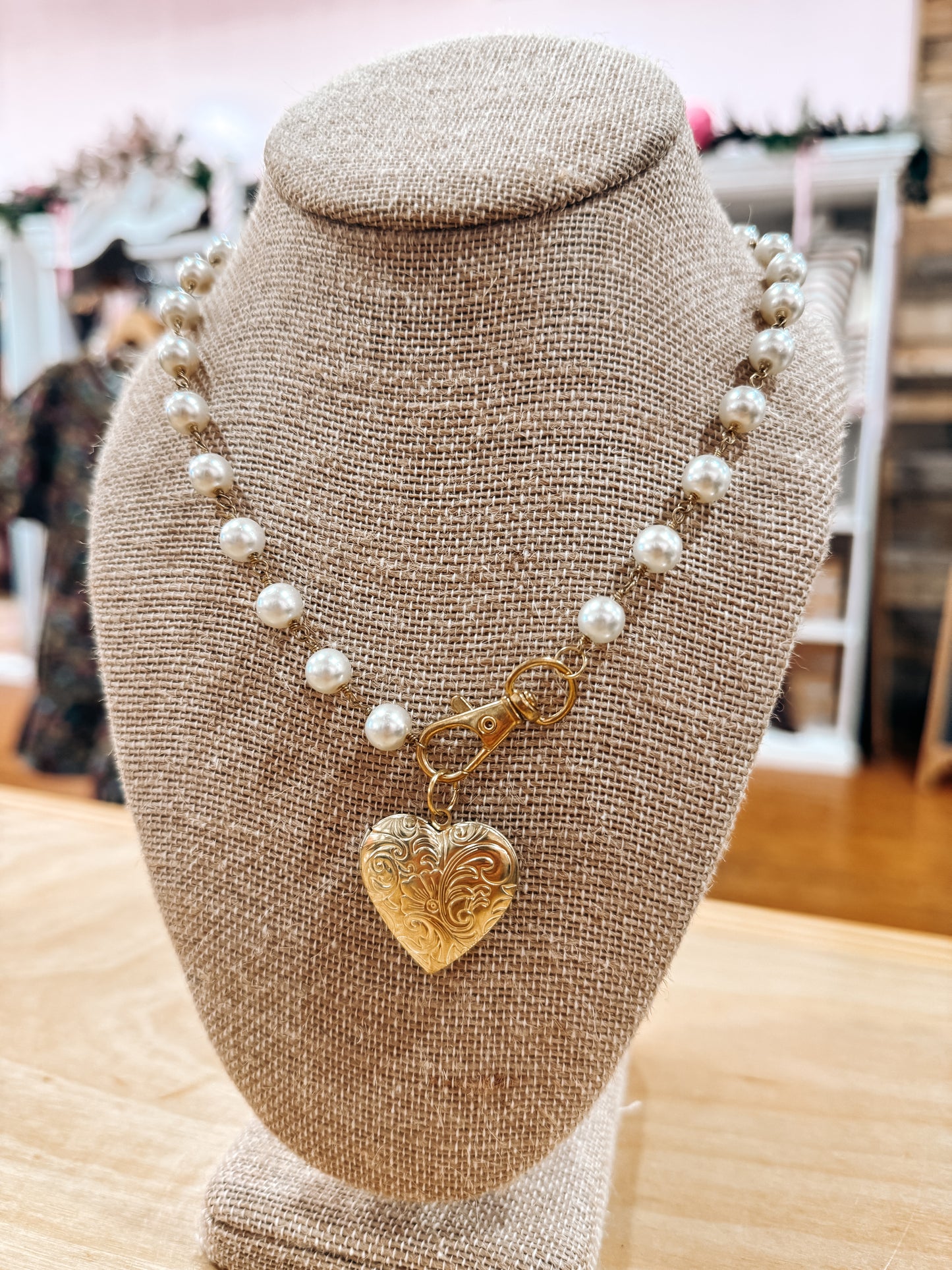 Pearl & Gold Heart Necklace