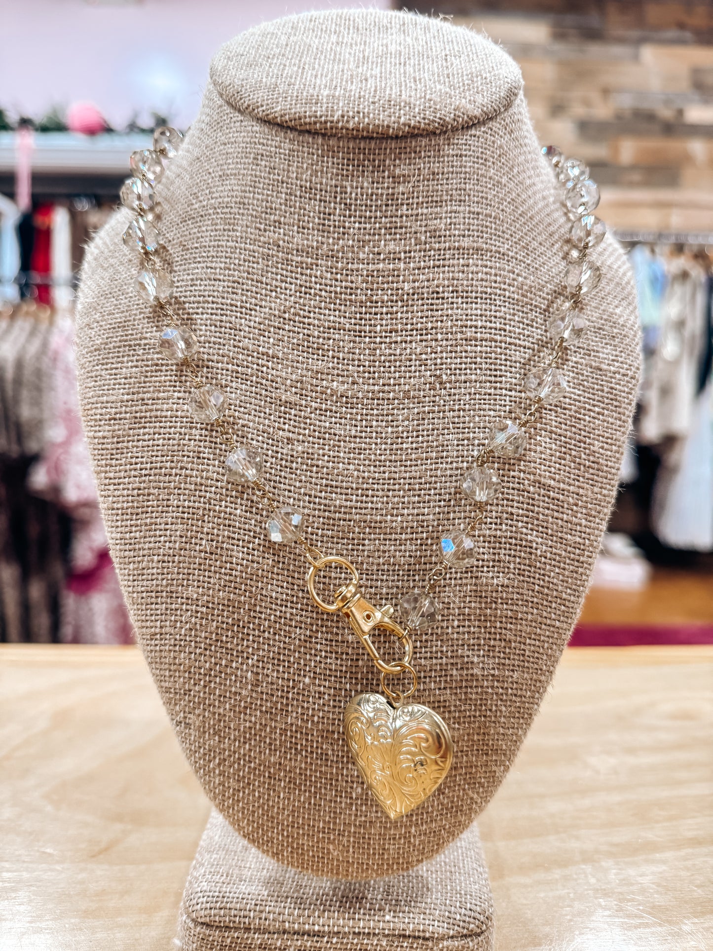 Crystal & Gold Heart Necklace