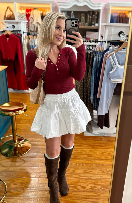 Red Wood Collared Knit Top