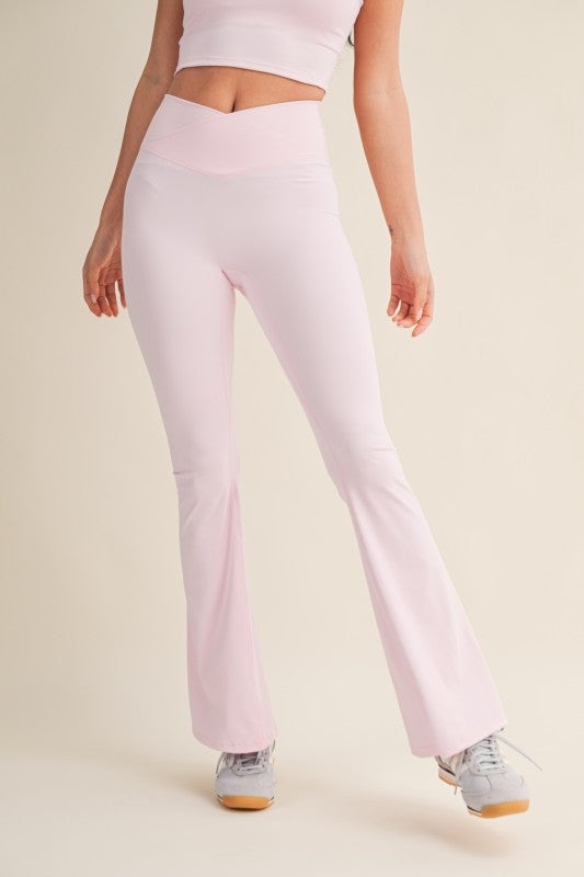 Pink High Waist Crossover Flares PREORDER