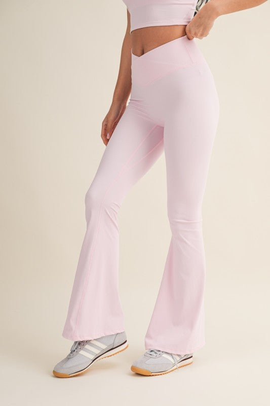 Pink High Waist Crossover Flares PREORDER