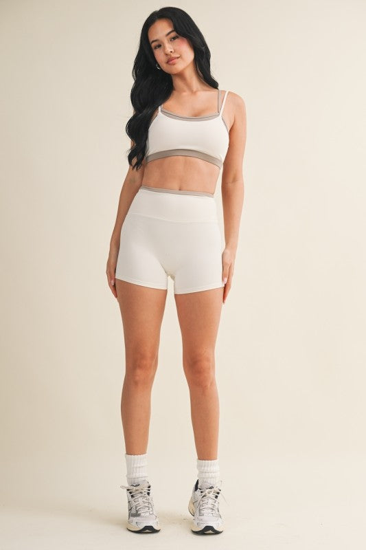 Cream Contrast Biker Shorts PREORDER