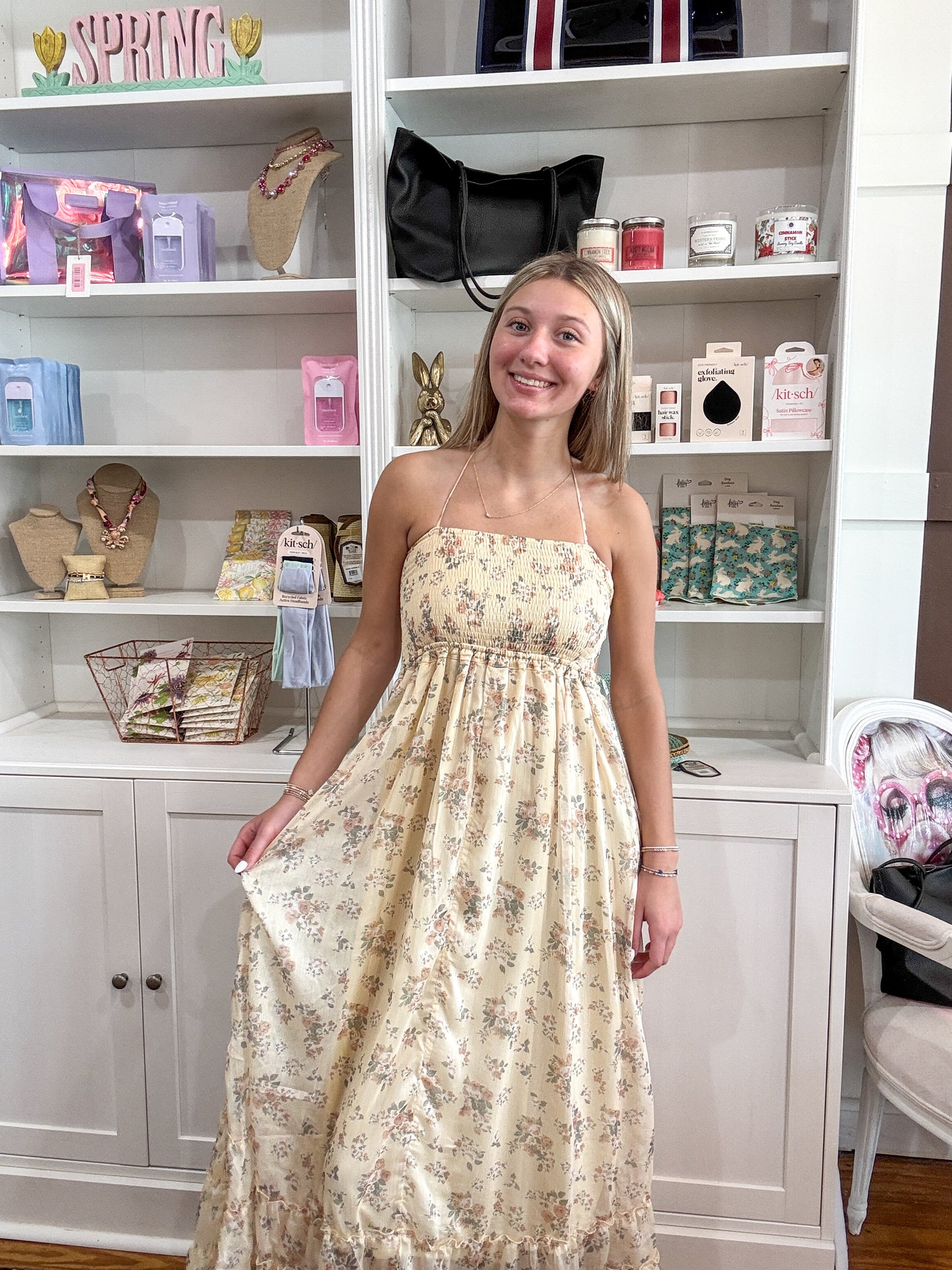 Buff Yellow Floral Maxi Dress