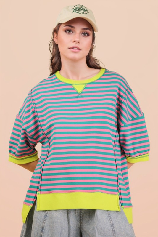 Seafoam Stripe Drop Shoulder Top