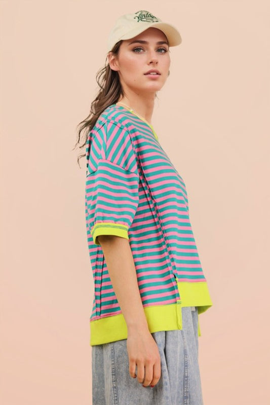Seafoam Stripe Drop Shoulder Top