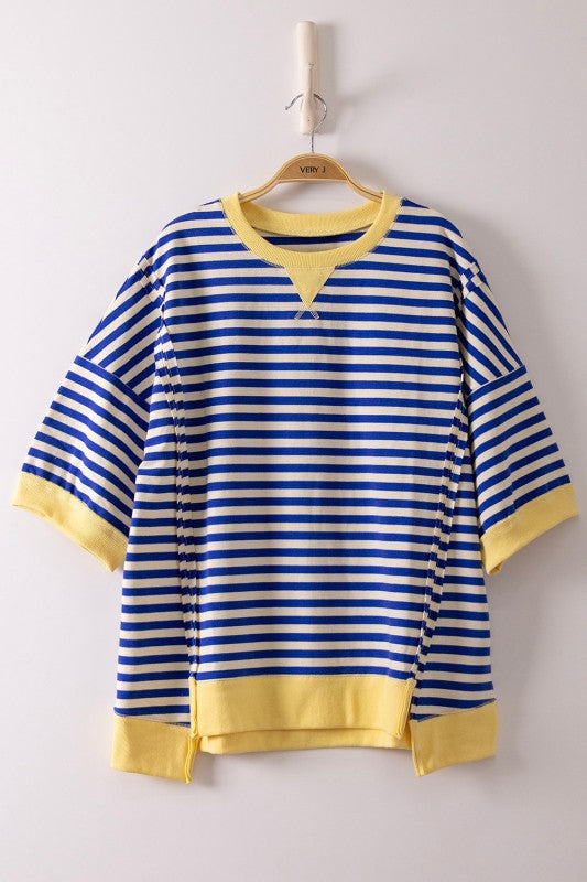 Blue & White Stripe Drop Shoulder Top