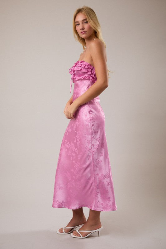 Y2K Pink Strapless Ruffle Dress