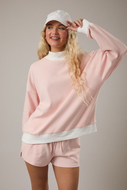 Taffy Stripe Mock Neck Sweatshirt