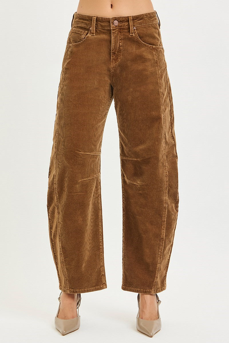 Teddy Bear Corduroy Barrel Mid Rise Pant