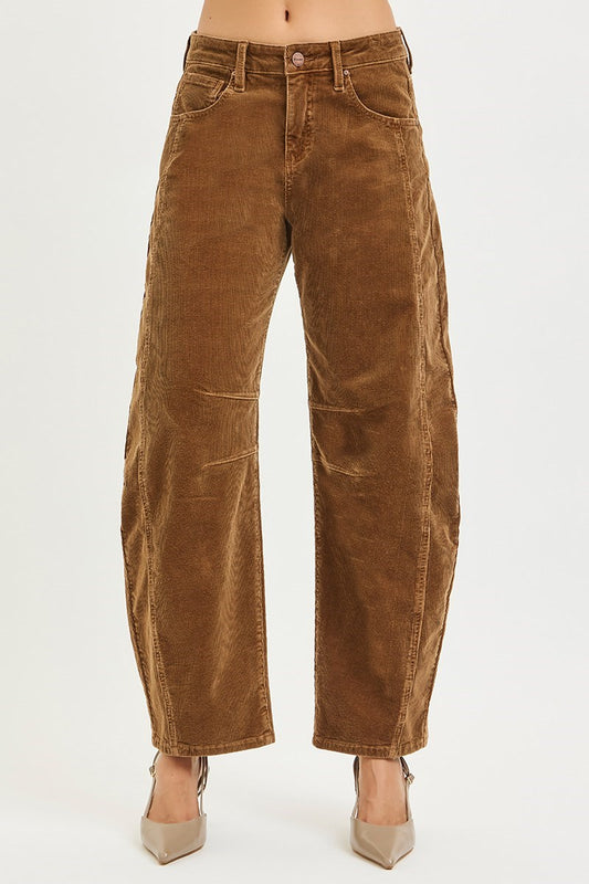 Teddy Bear Corduroy Barrel Mid Rise Pant